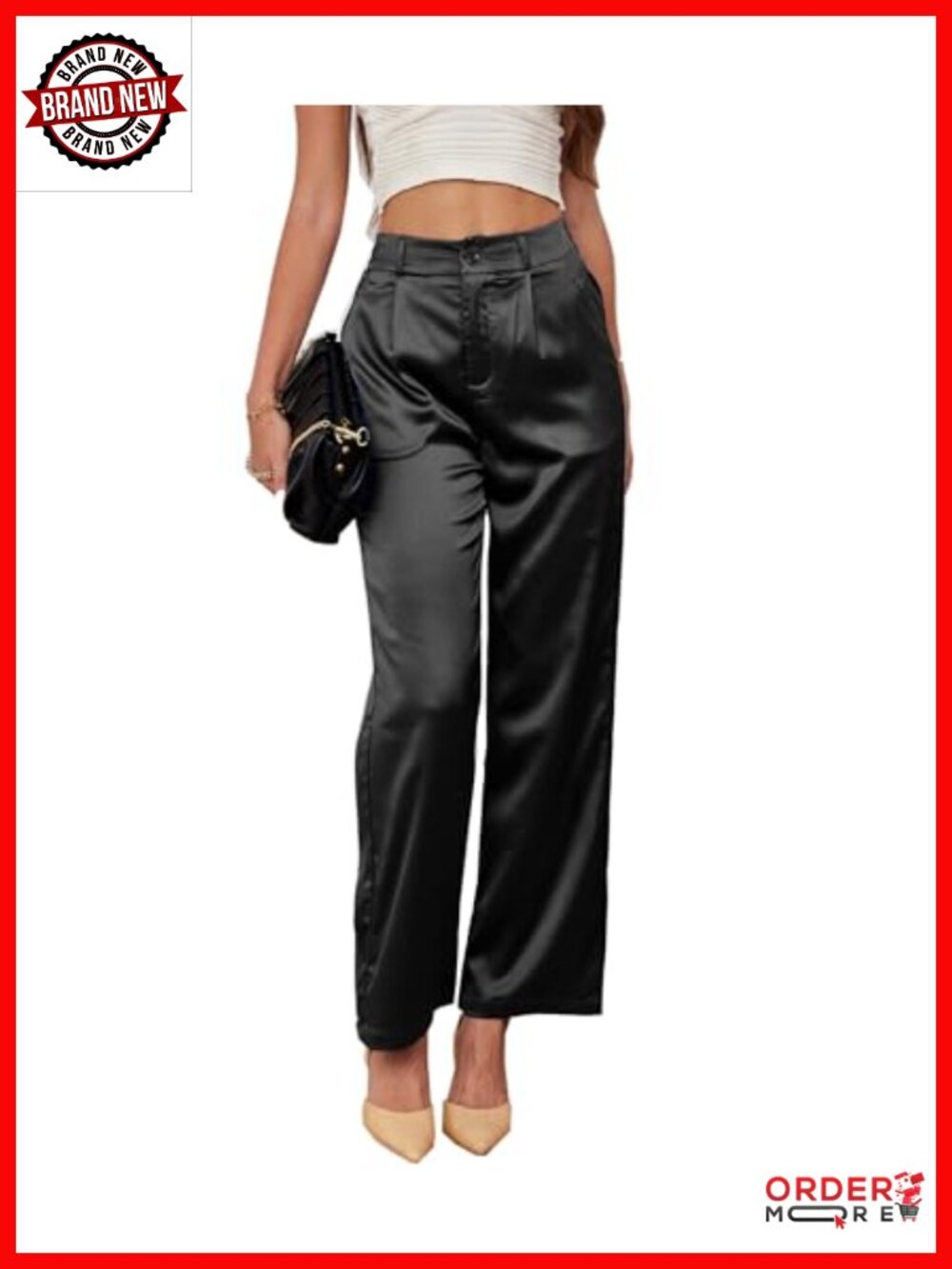 Wide Leg High Waisted Palazzo Pants Pleated Silky Trousers with Pockets